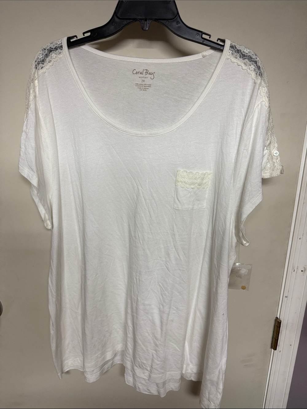 Coral Bay White Lace-Detail Scoop Neck Tee